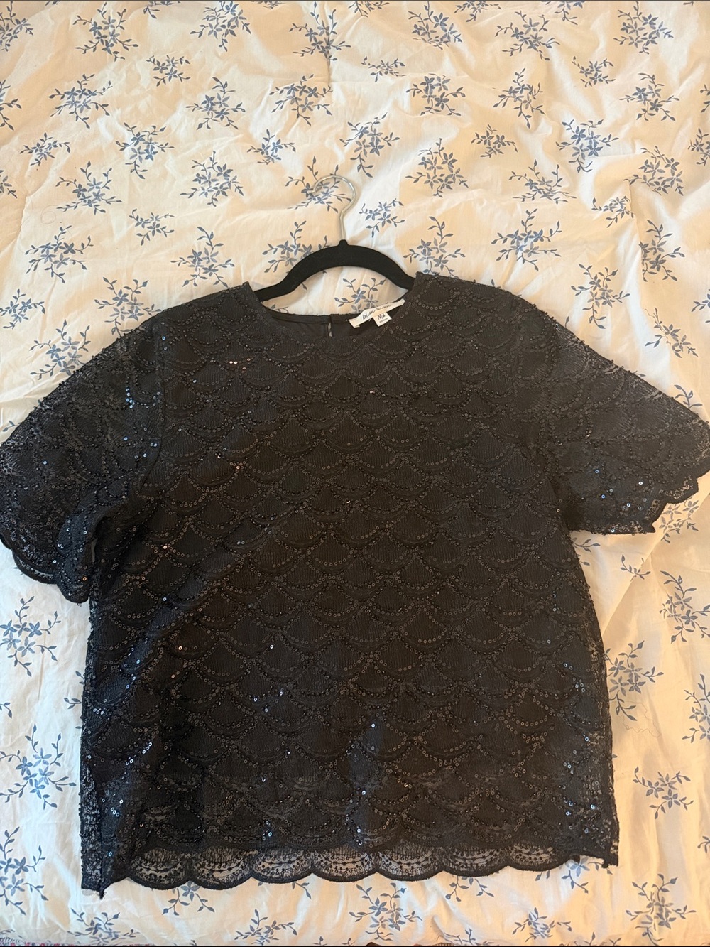 Women's Black Sequined Lace Blouse